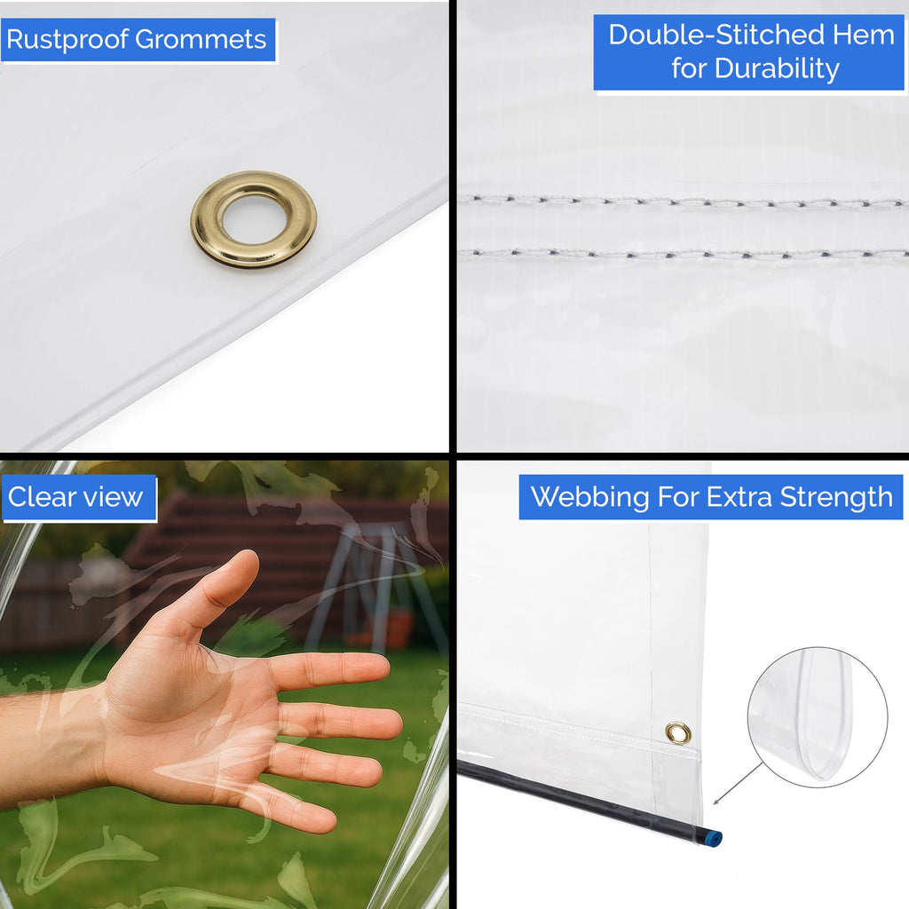 Outdoor Clear Curtains Waterproof - 18 oz Outdoor Tarp Clear Vinyl Curtains, Gazebo Curtains with Brass Grommets for