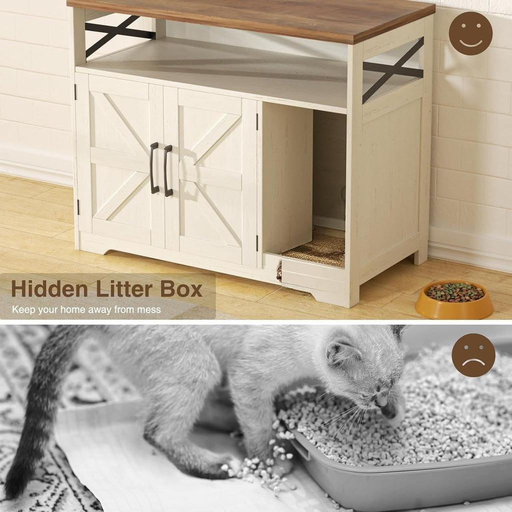 Cat Litter Box Enclosure, Hidden Litter Box with Scratch Pad