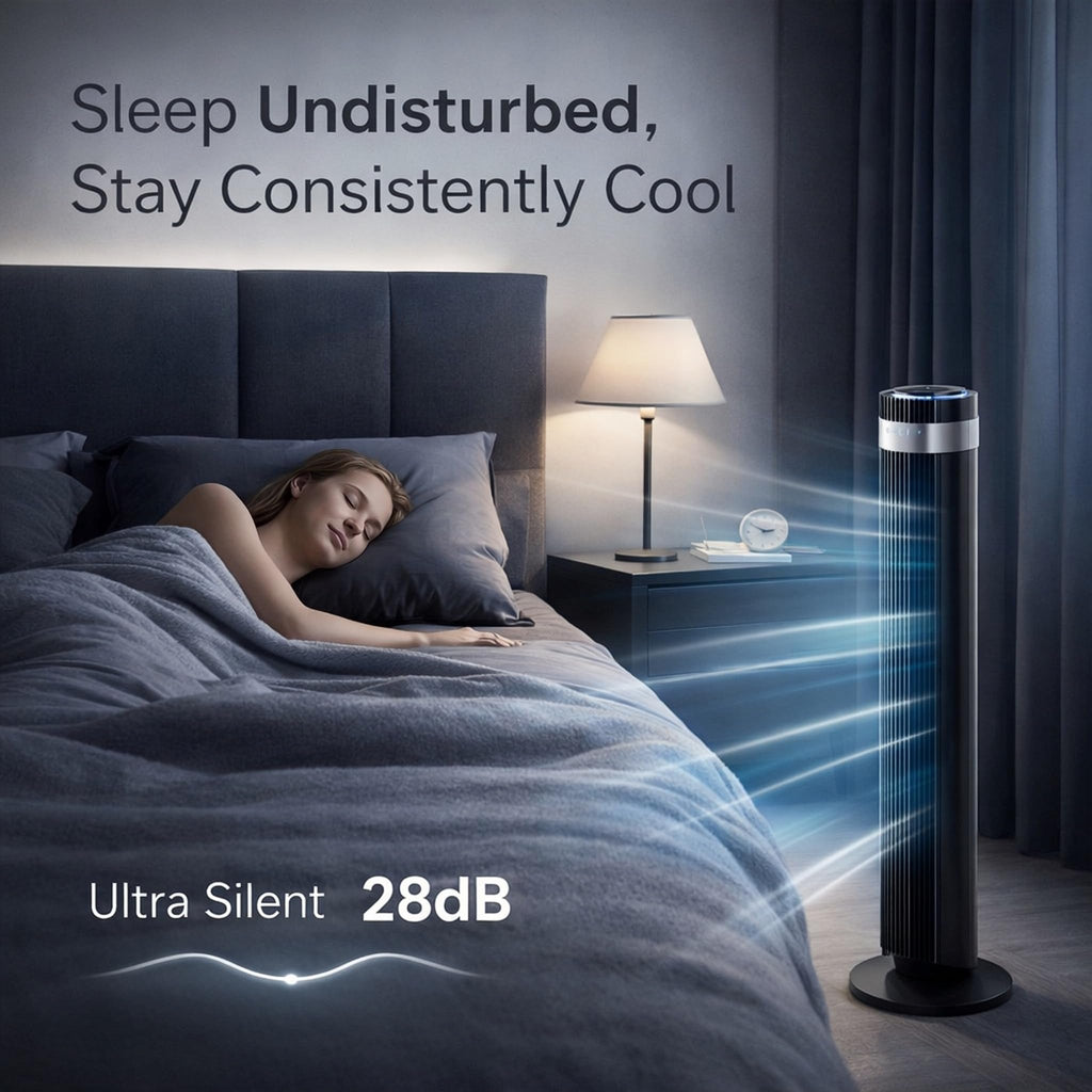 Tower Fan , Oscillating Bladeless Fan with Remote, 5 Speeds 4 Modes Quiet Fan 28dB, 22.3ft/s High Velocity,12H Timer