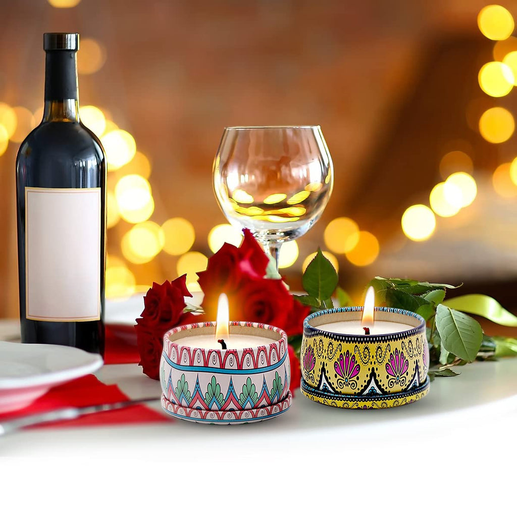 Bohemian Scented Candles Gift Set, 9 Pack Soy Aromatherapy Tin Candles