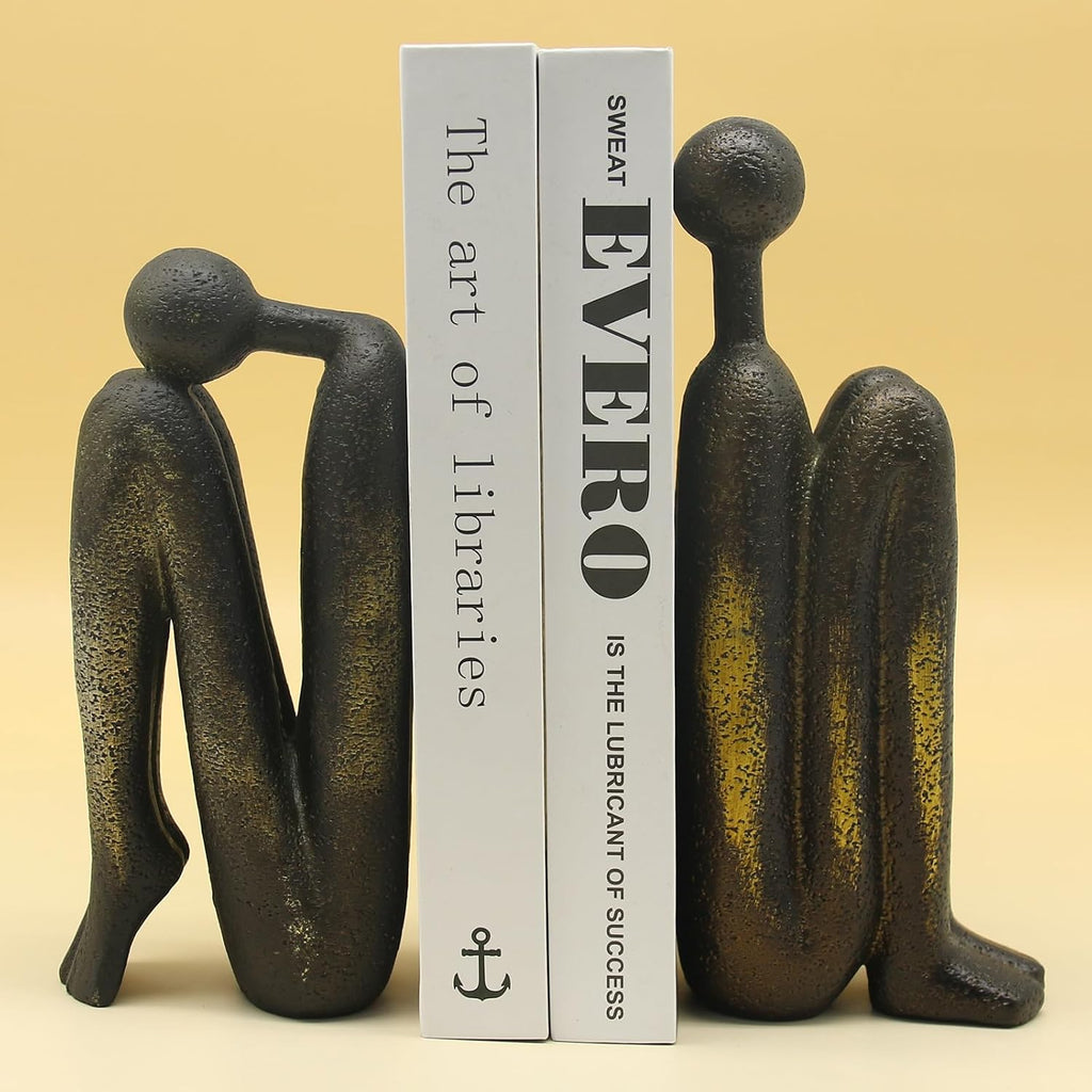 Thinker Decorative Bookends, Non-Slip Book Holder, Resin 9'' | Creative Ornaments Office Home Decor, 1Pair/2Piece