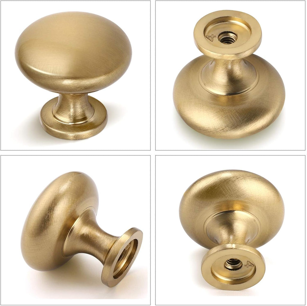 Aged Brass Knobs 12 Pack, Solid Warm Gold Cabinet Knobs, Antique Brass Drawer Knobs, Champagne Bronze Kitchen Cabinet