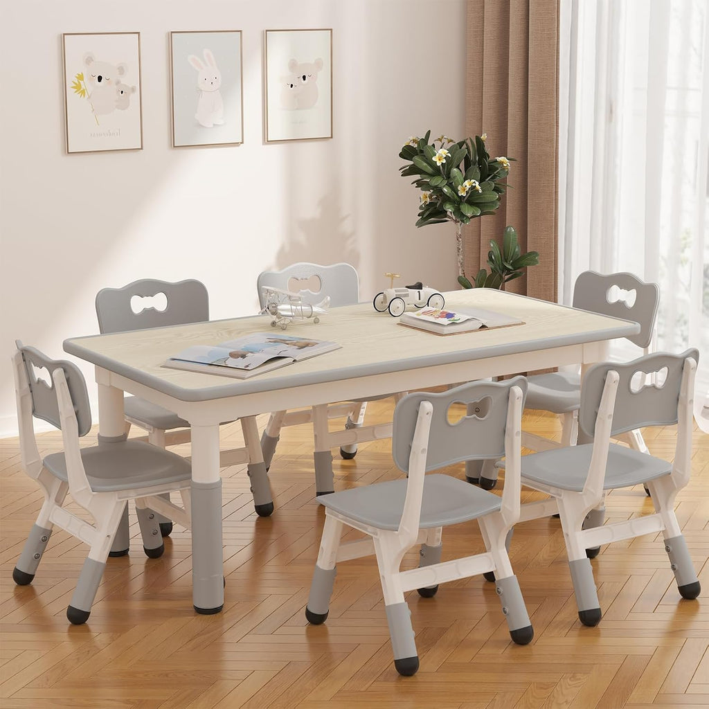 Kids Table with 6 Chairs Set, Toddler Activity Table with Chairs