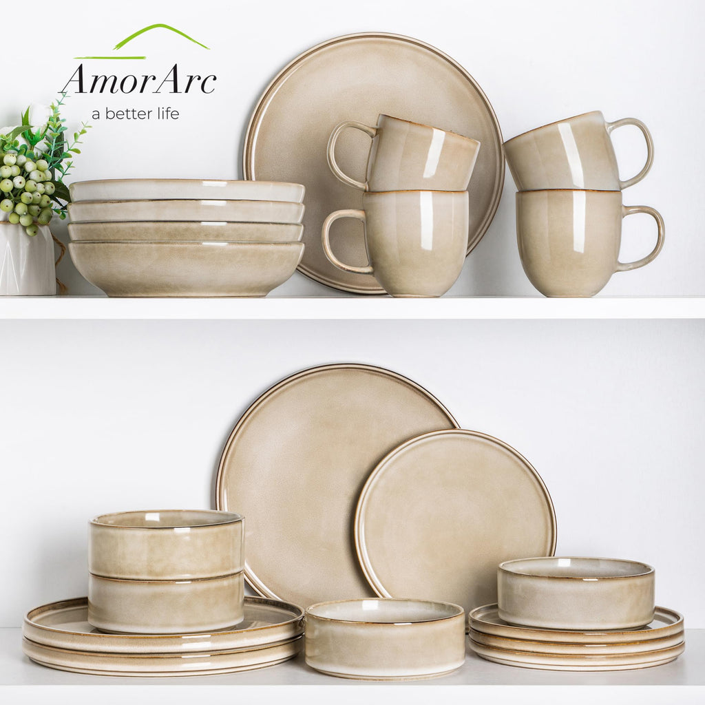Stoneware Dinnerware Sets for 6,18 Piece Plates and Bowls Sets