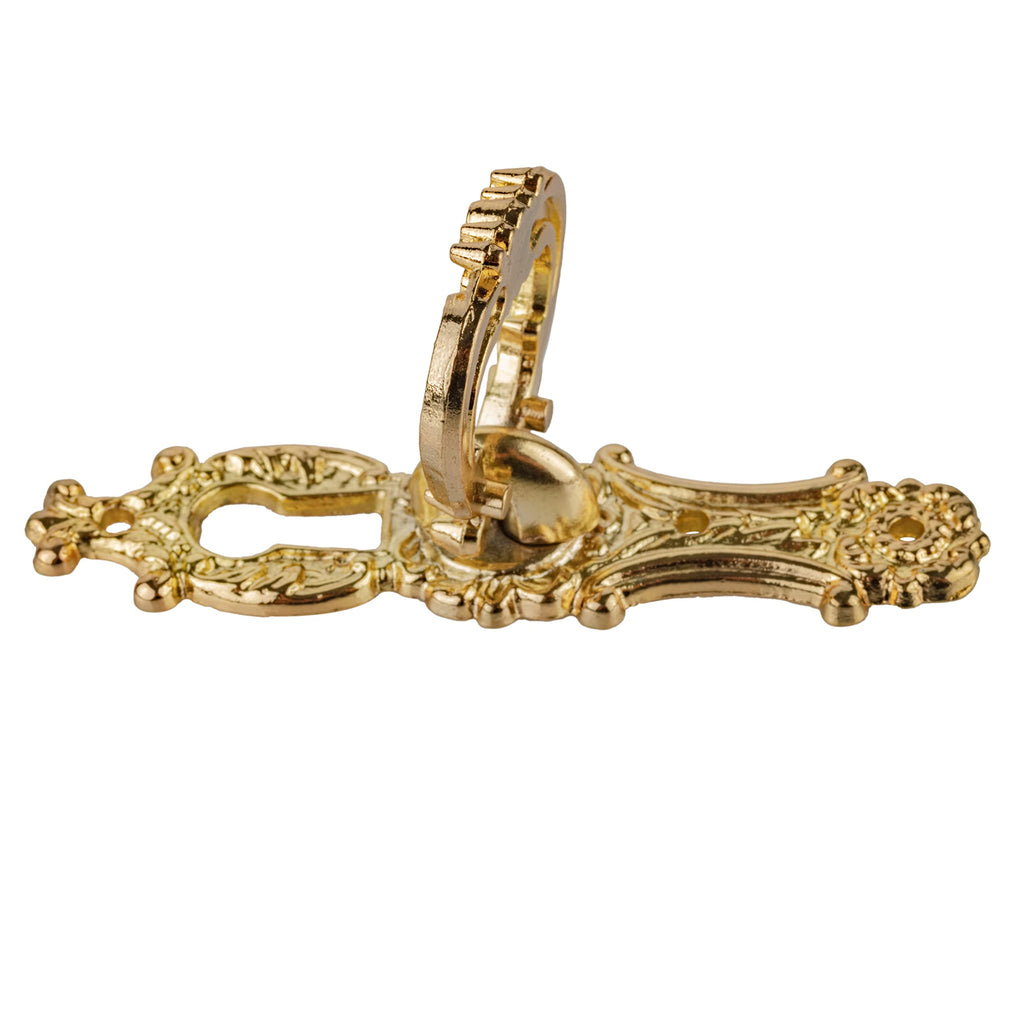 Baroque Style Brass Decorative Ring Pull with Keyhole Cover | 2 1/2" x 5/8" | Keyhole Escutcheon Plate for Cabinet