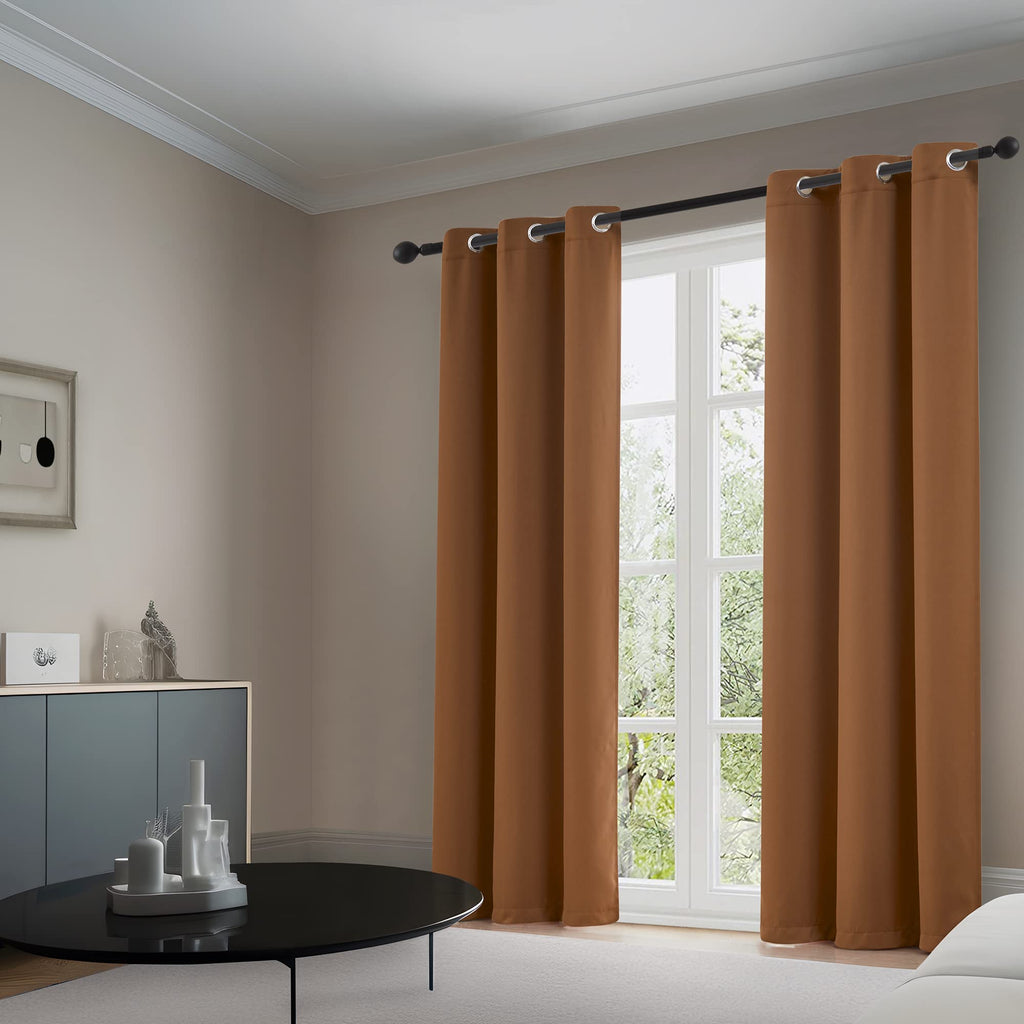 Dark Oak Blackout Curtains 90 Inches Long, Retro Reddish Brown Window Curtain Panels Vintage Farmhouse Boho Decor, W