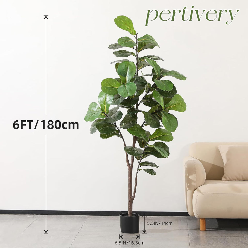Artificial Fiddle Leaf Fig Tree 6ft, Large Faux Plant Fake Ficus lyrata Silk Trees with Pot Outdoor House Living Room