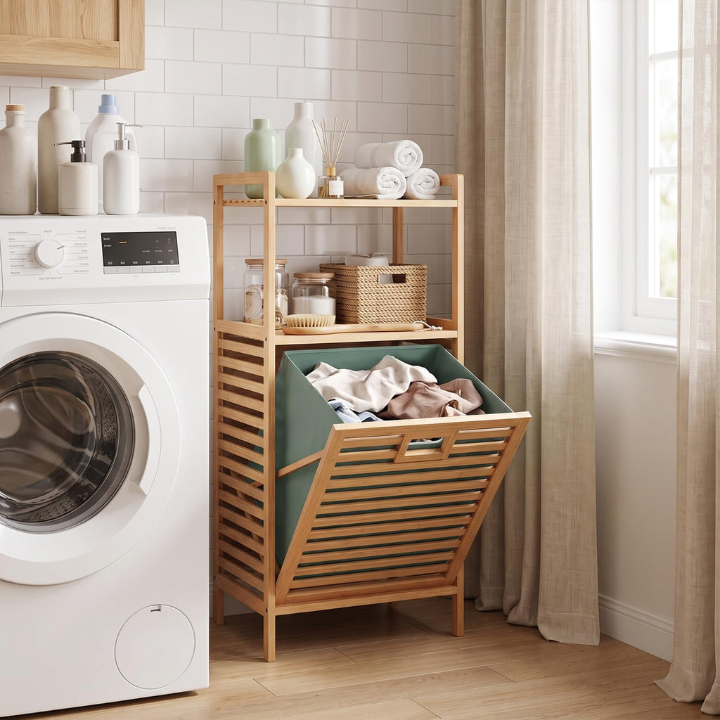 Bamboo Tilt-Out Laundry Hamper with Foldable & Removable Basket