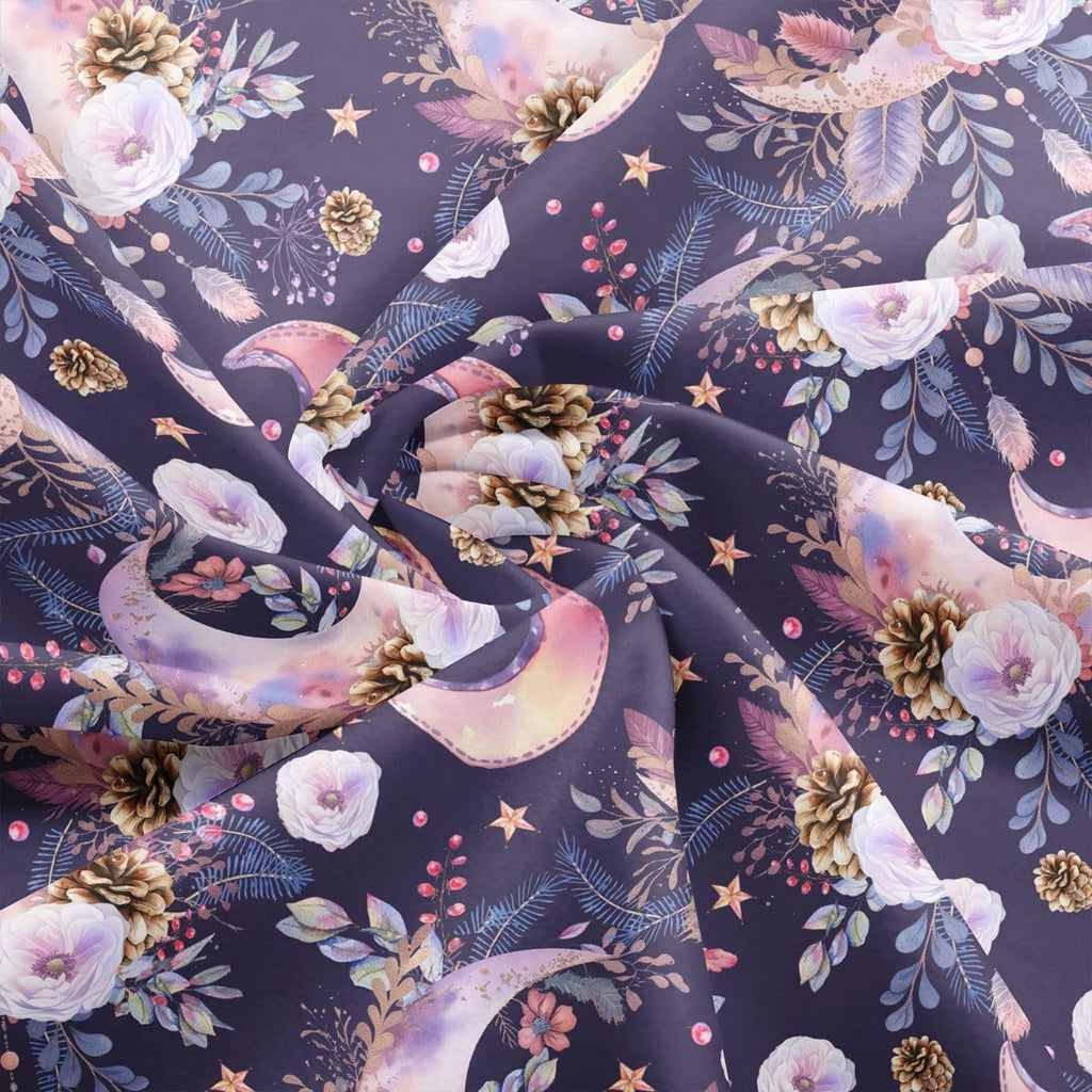 Purple Moon Fabric by The Yard Watercolor Floral Leaves Botanical Fabric Soft Polyester No Stretch DIY Projects