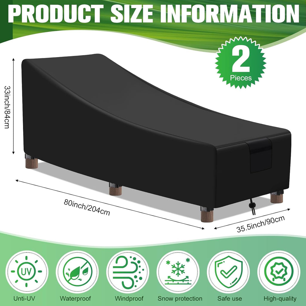 2 Pcs Patio Chaise Lounge Cover Outdoor Waterproof, 80"W x 35.5"D x 33"H Chaise Lounge Chair Cover, UV Resistant