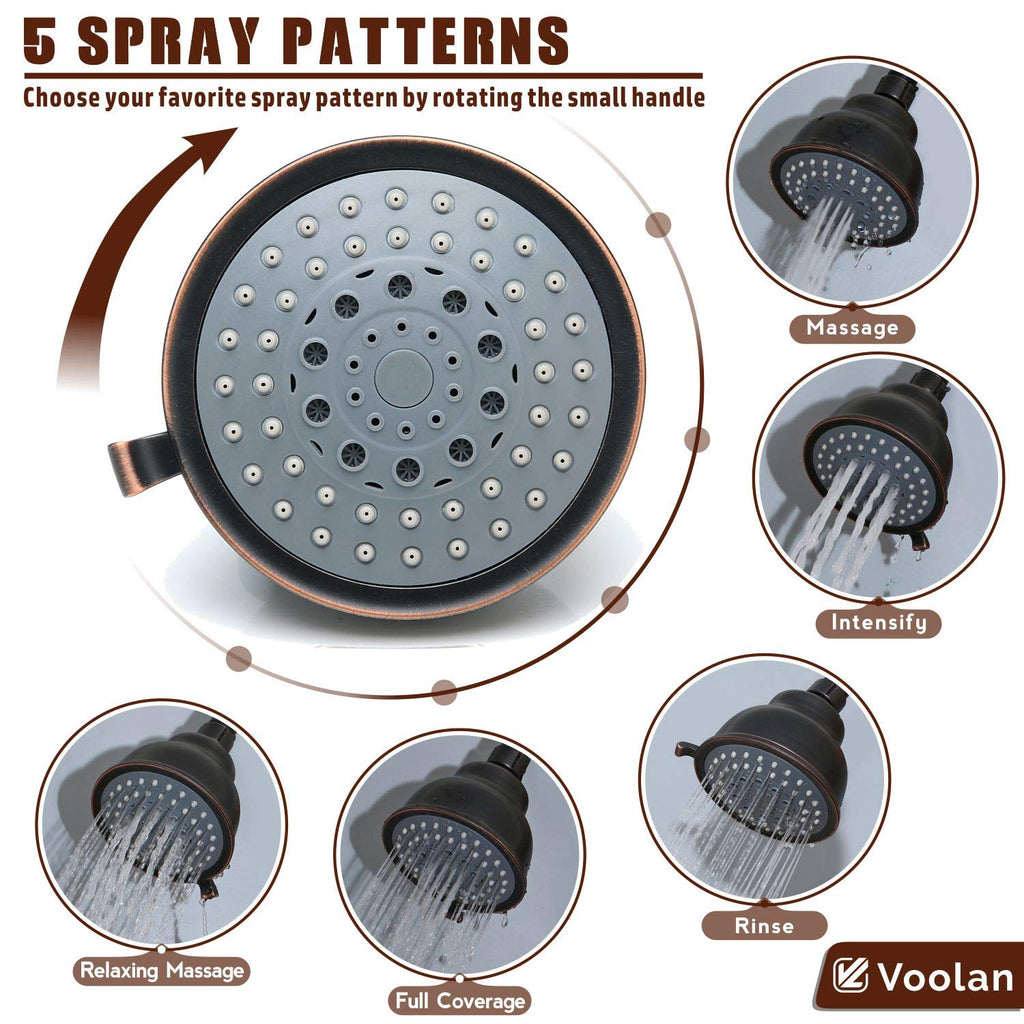 High Pressure Shower Head with Shower Arm - 5 Function Rain Shower Head - Comfortable Shower Experience Even at Low