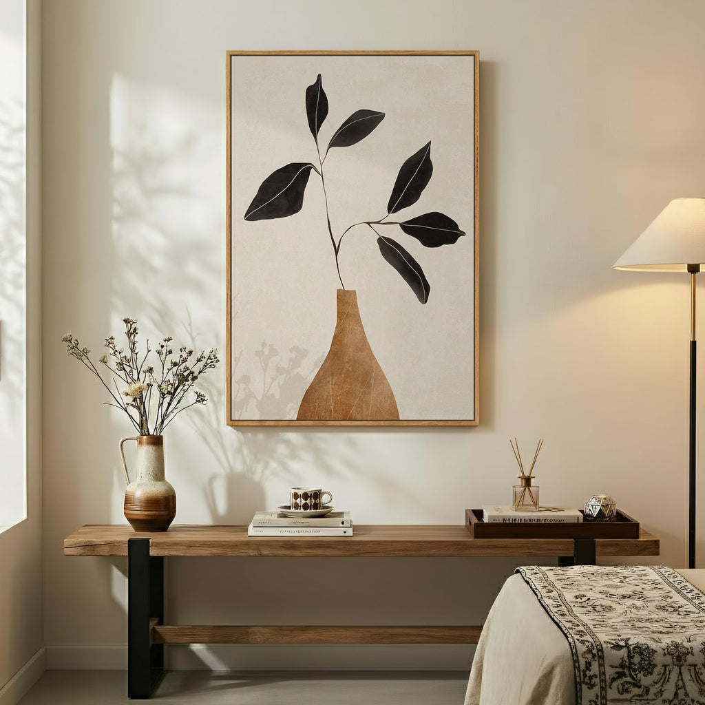 Framed Modern Abstract Neutral Boho Wall Art, 24x36 Inch