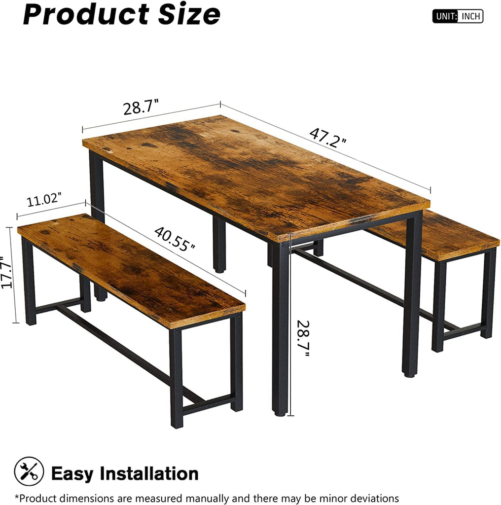 Dining Table Set for 4, Kitchen Table and Chairs for 4, Faux Marble Dining Room Table with 2 Benches, Space Saving