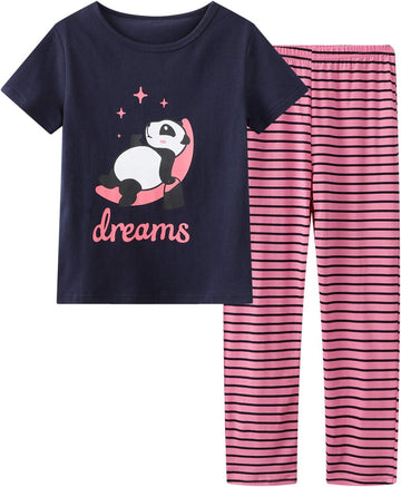 Pajamas for Girls Cute Unicorn Pants and Short Sleeve Tee Big Kids Cotton Sleepwear Set