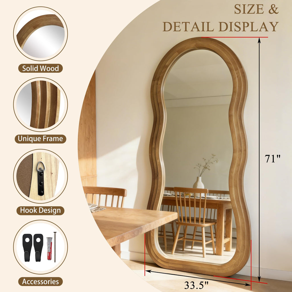 Wavy Full Length Mirror, 71"x33.5" Oversized Solid Wood Mirror