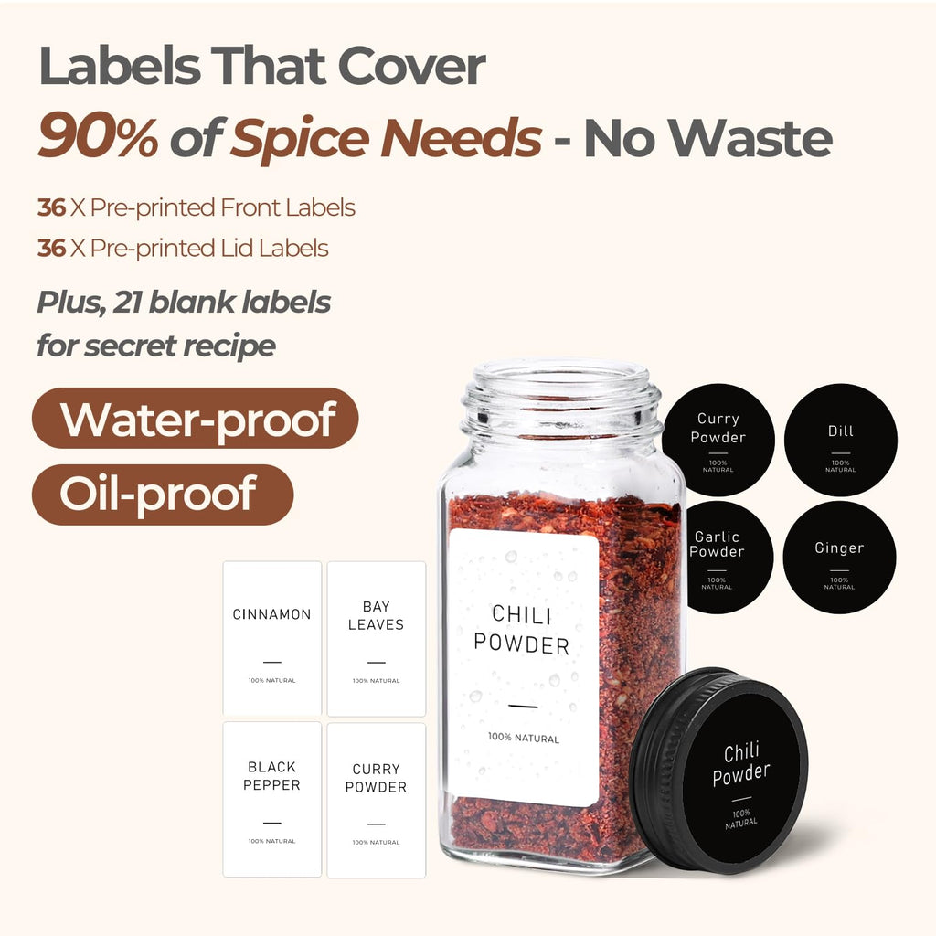 Glass Spice Jars with with Labels 4 oz 24 Pack Small Square Bulk Set