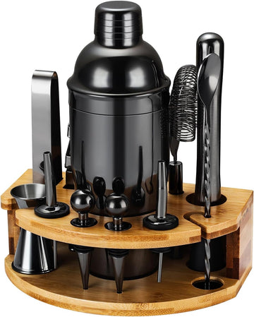 Cocktail Shaker Set Bartender Kit with Stand, Bar Set Drink Mixer Set with Stainless Steel Bar Accessories - Set of 12