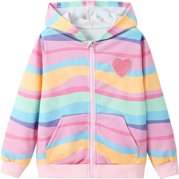 Toddler Girls Zip Up Sweatshirt Hoodie Cute Graphic Prints Zipper Hooded Tops
