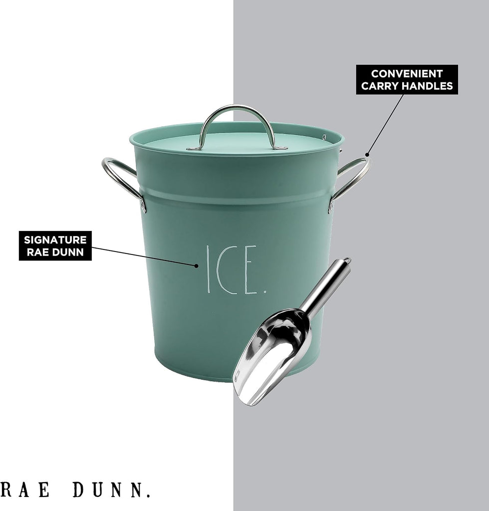 Ice Bucket with Scoop - Stainless Steel Bucket with Handle, Lid and Ice Scooper - 4 Qt. Storage Bin for Ice Cubes