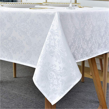 Rectangle Table Cloth - 60 x 120 Inch White Jacquard Tablecloths Damask Design Spillproof Wrinkle Re