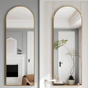 50"x 16" Door Mirror, Arched Full Length Mirror Over The Door, Gold