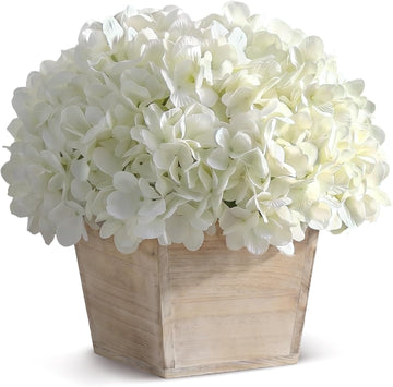 Artificial Hydrangea Flowers in Planter for Table Centerpiece Decor(White)