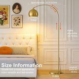 Brushed Gold Arc Floor Lamp 71" Tall, Dimmable 12W LED Smart Standing Lamp with Remote
