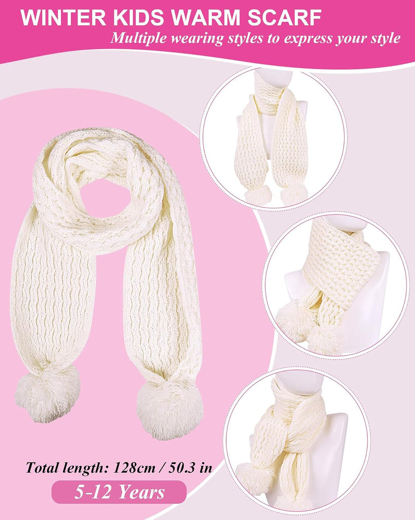 Kids Winter Hat Gloves Scarf Set, Girls Boys Toddler Winter Hat Beanie Pom Knitted Scarves Mittens Fleece Lined Age
