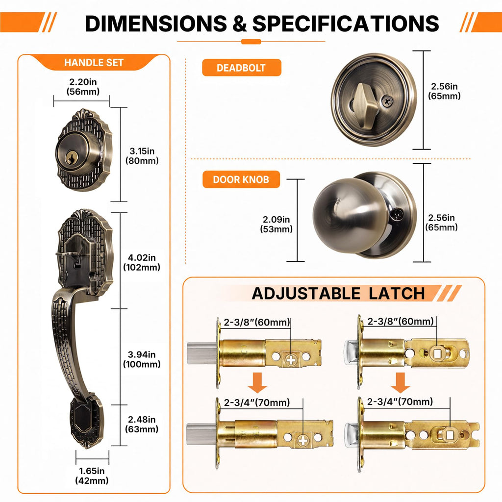 Entry Door Handle Lock Set, Front Handle with Deadbolt,Exterior Door Lock Set-Bronze