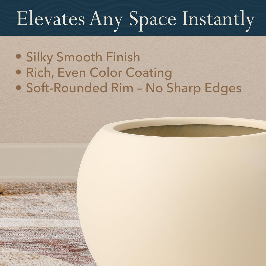 12.8" H x 16" D Premium Globo Fiberstone Planter - Kilim Beige | 10.7" Pot Opening, Included 2 Extra Coco Mats