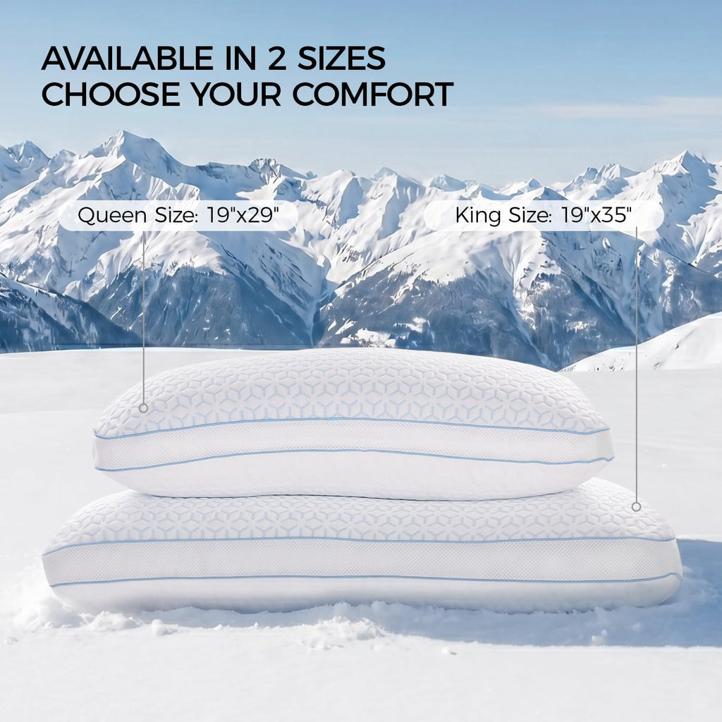 Cooling Pillows King Size Set of 2, Shredded Memory Foam Pillows | CertiPUR-US King Size Pillows Firm and Soft