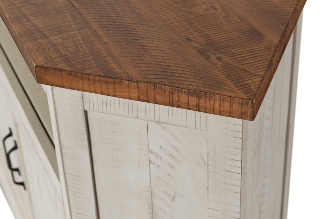 Rustic Corner Solid Wood TV Stand, White and Honey