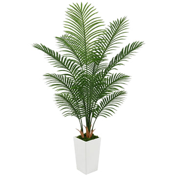 6FT Artificial Palm Tree with White Planter, Realistic Faux Indoor Plant Decor