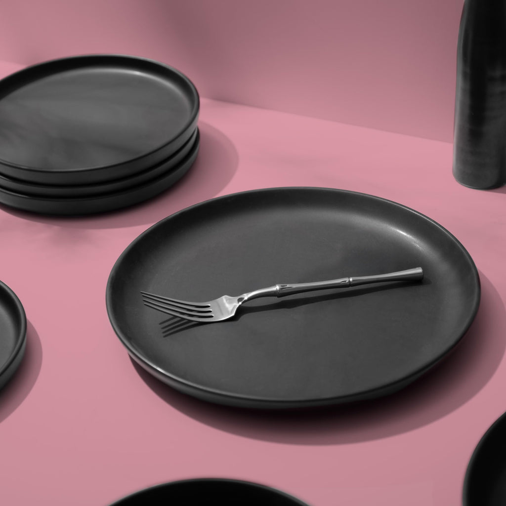 Matte Black Dinnerware Set, Stoneware Plates and Bowls, Set for 4
