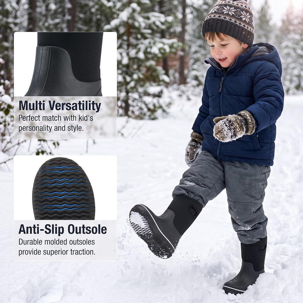 Kids Rain Boots for Boys Girls Rubber Mud Boots with Easy-On Handles