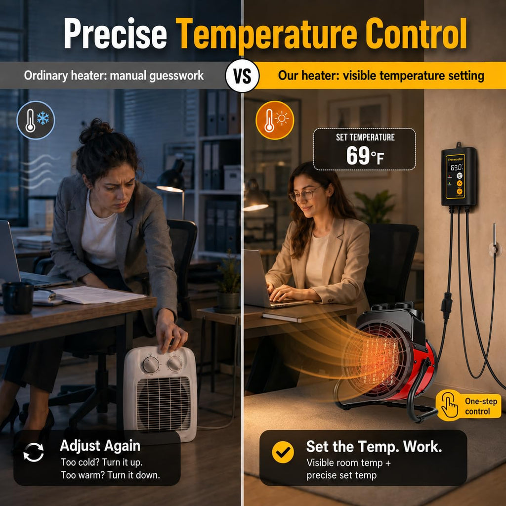 Greenhouse Heater with Thermostat, 1500W Outdoor Heaters, 3S Quick Heat & Overheat Protection, Non-Slip Cushion
