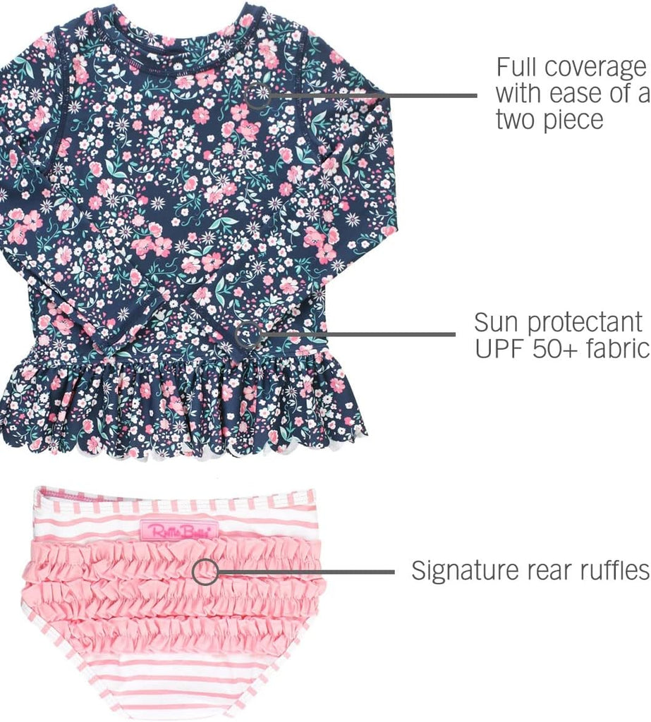 Girls Scalloped Long Sleeve - Piece Rash Guard Swim UPF 50+