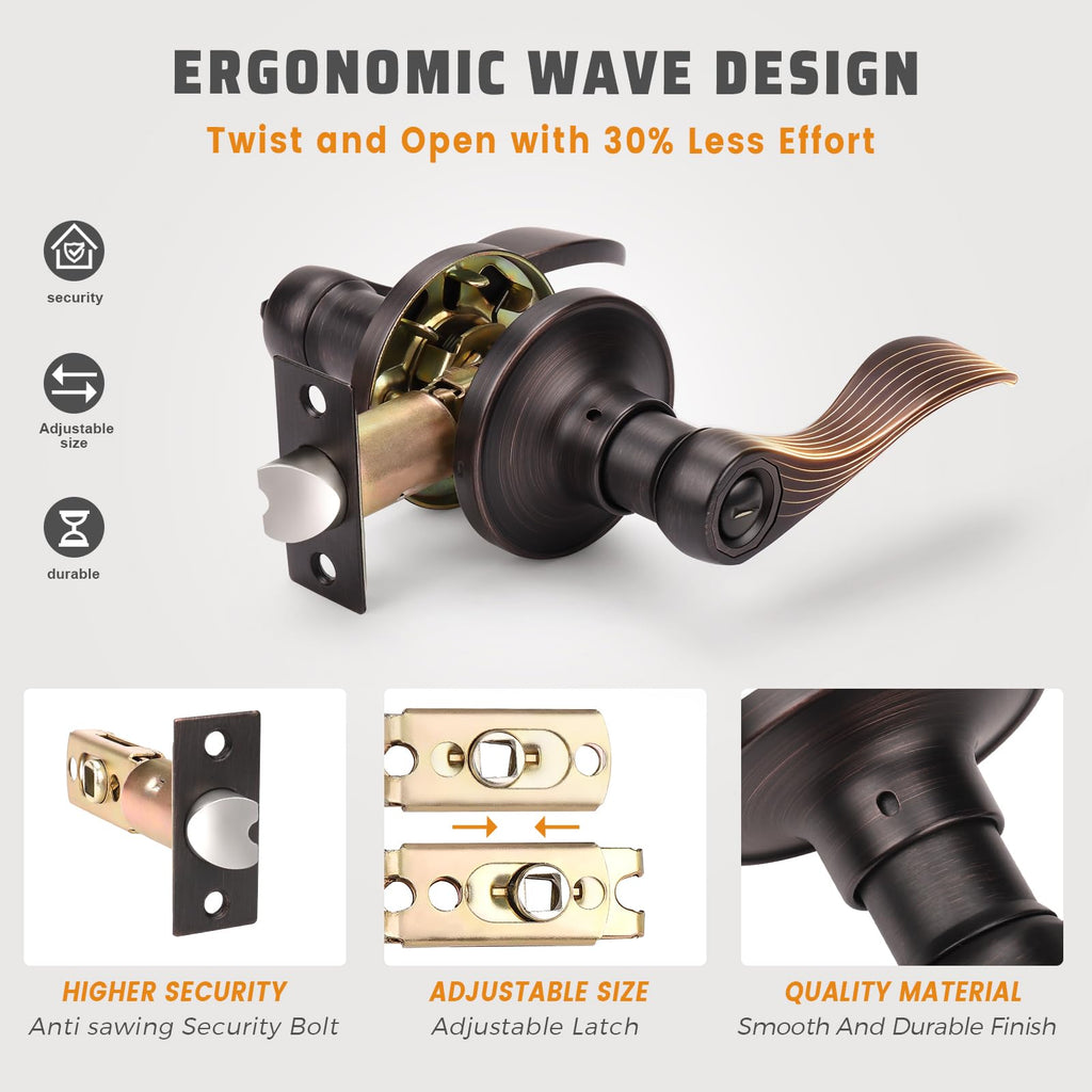 6 Pack Bronze Lever Door Handles Privacy Door Levers Keyless Bedroom/Bathroom Door Knobs, Rubbed Bronze Interior Door