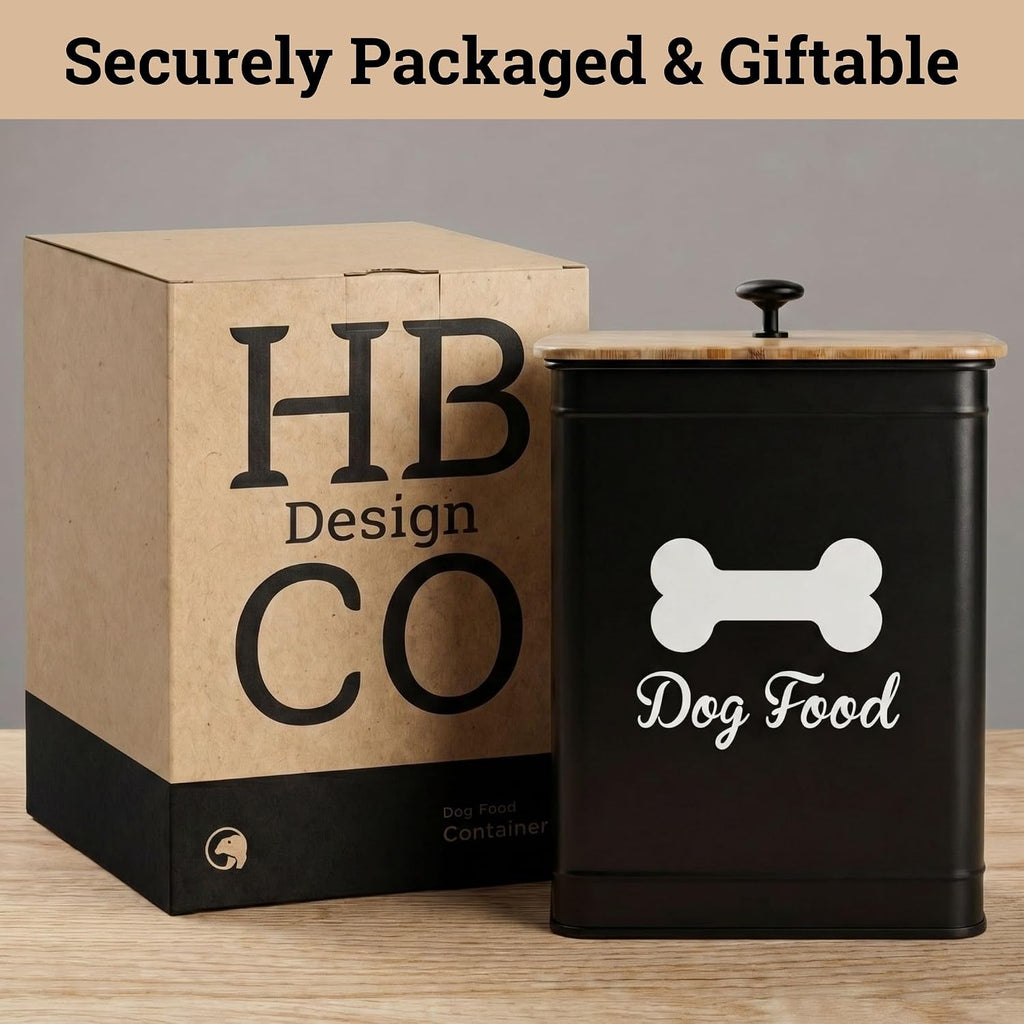 Metal Dog Food Container 5-7lb, 25 Cup w/ Airtight Bamboo Lid, Metal Handle