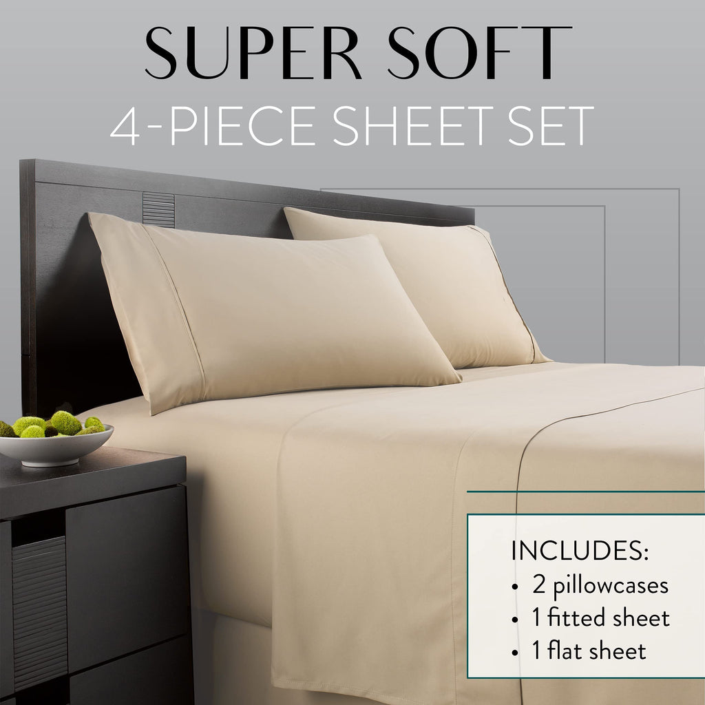 Twin Bunk Bed Sheets w/ 2 Pillowcases, Lightweight Brushed Microfiber Deep Pockets, 4 Piece Fitted Bedding Sets, Taupe