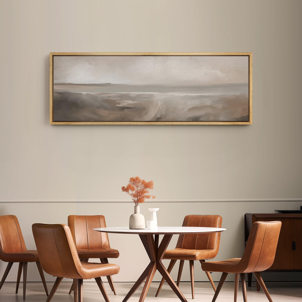Large Framed Canvas Print Wall Art Neutral Seascape Soft Coastal Landscape Illustrations Modern Art Relax/Calm Warm