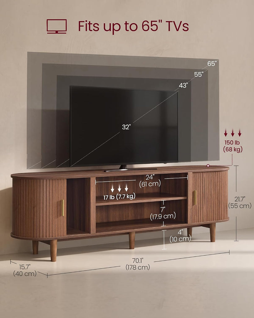 TV Stand for 80-Inch TVs, Mid Century Entertainment Center with Storage, Fluted Sliding Doors, Media Console Table