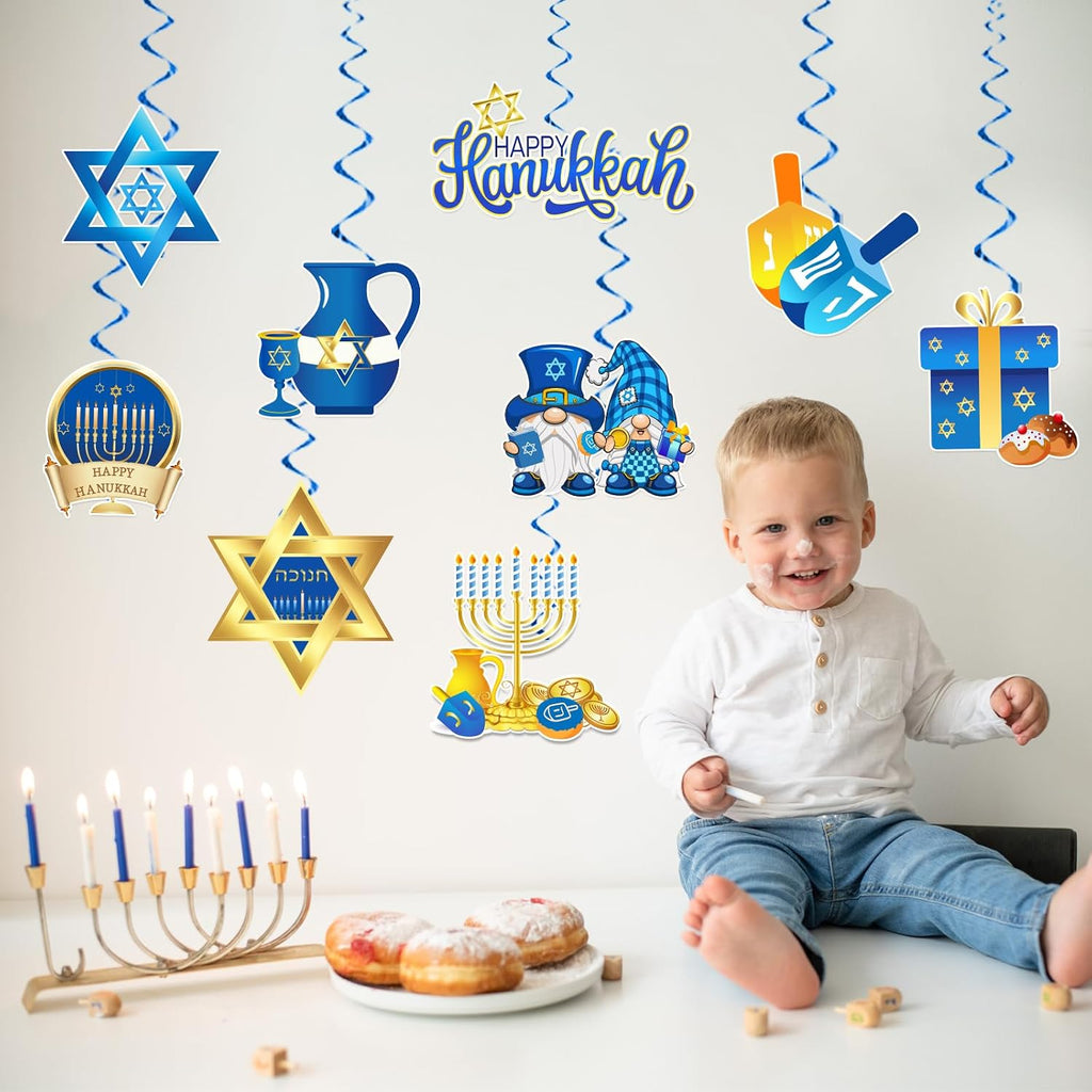 Hanukkah Decorations, Chanukah Party Decor includes Happy Hanukkah Banner Star of David Dreidel Garland and Hanging - Set of 15