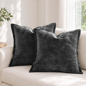 Greek Velvet Euro Sham Covers Set of 2 26x26 Luxury Soft Solid Pillow Covers Bedroom Yard, Black