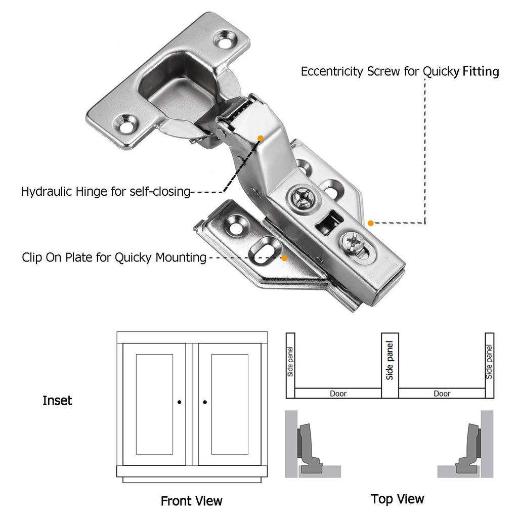 4Pcs Soft Close Inset Cabinet Hinges with Clip-On Plate