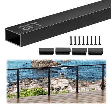 8FT Aluminum Black Handrail, Rectangular Flat Top Hand Rail Prefect for Coastal Projects, Deck Railing Top