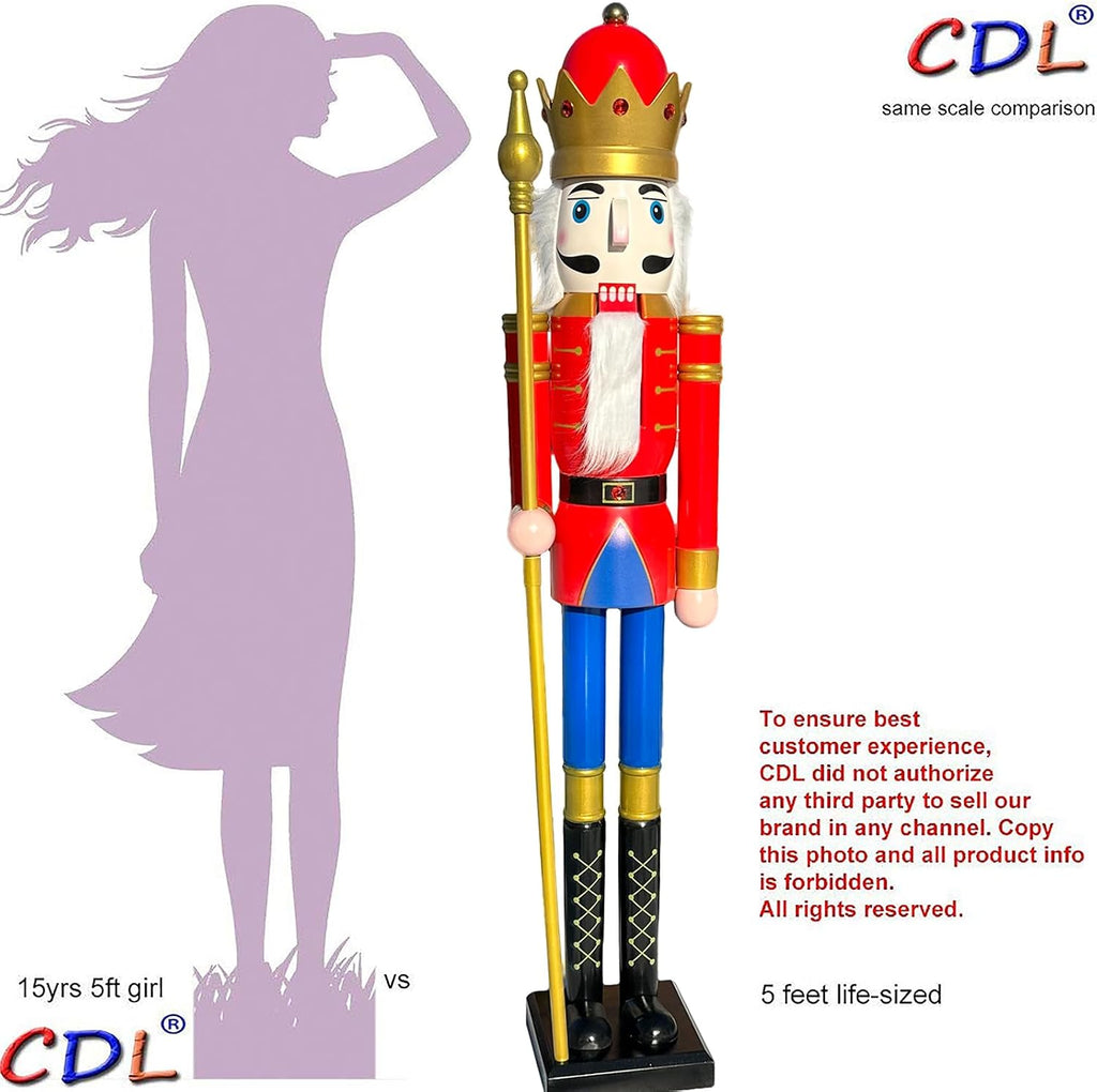 5 Feet Tall Life Size Large Christmas Wooden Nutcracker King Red and White BK8