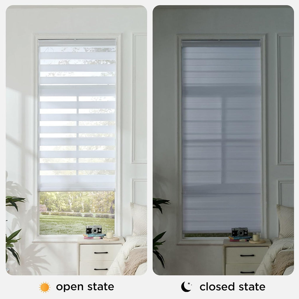Cordless Zebra Blinds for Windows, Dual Layer Free-Stop Zebra Shades Privacy Light Control for Day and Night, Light