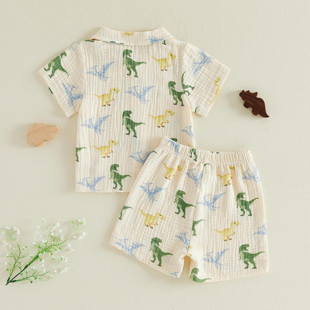 Baby Boy Summer Clothes Cute Print Short Sleeve Button T Shirt + Shorts Set