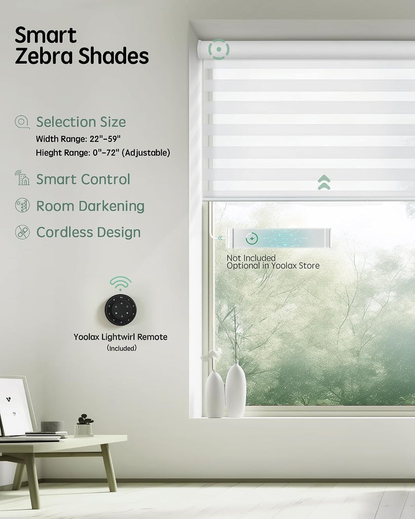 Motorized Blinds with Remote, Electric Zebra Blinds for Indoor Windows, Room Darkening Smart Shades with Voice